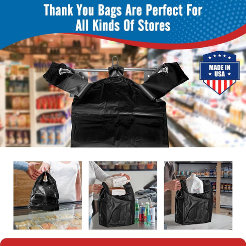 500 Count 11.5" 6.5" 21", Fuxury Plastic T-shirt Bags Black x x Grocery, Trash, Take Out, To Go, Restaurants, Retail