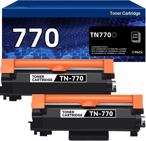 Twin Pack TN770 Compatible Toner Cartridge Replacement for Brother TN-770, 4,500 Page Black for HL-L2370DW