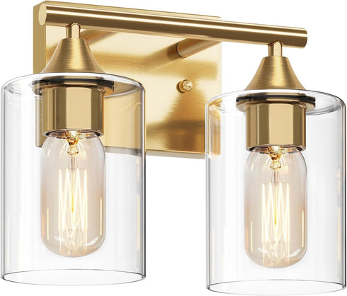 Gold Vanity Lights for Bathroom,2-Light Bathroom Light Fixtures,Brushed Brass Gold Wall Sconce