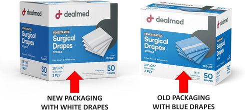 50 Count 3-Ply 3" 18" 26" Dealmed Fenestrated Sheets Poly-Lined Drape Sheets with Fenestration, White Material, Perfect