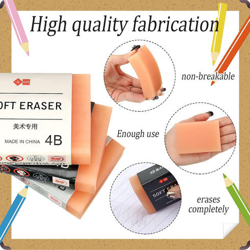 Outus 3 Pcs Extra Large 4B Soft Erasers, 3 x 2 Inches Graphite Pencil Low Dust Rubber Block Cube for Kids