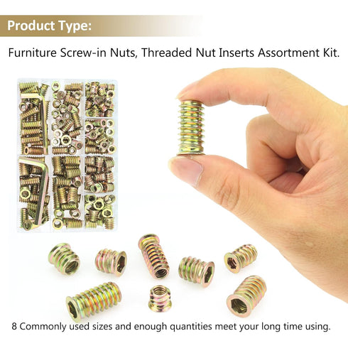 152 Pieces Threaded Inserts Assortment Kit, 1/4"-20, 5/16"-18 for Wood Furniture Screws