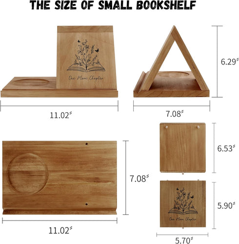 LITIVY Wooden Triangle Bookmark, Small Bookshelf with Drink Holder, Wood Book Reading Rest with Slotted, Book Corner