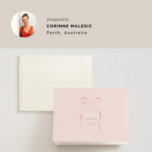 Pack, 10 10 Minted Thank You Cards Thank You Cards with Envelopes, Blank Card, Pink Bow Design, Baby Shower, New Mom