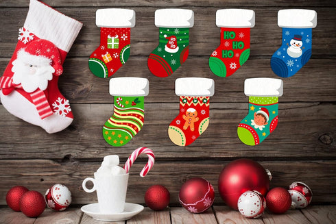 SICOHOME Christmas Cut-Outs for Classroom - Assorted 4"x6" Xmas Stocking Cut-Outs with Glue Point Dots