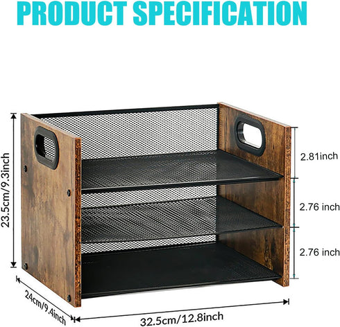 Wood Desk Organizer - 3 Tier Paper Organizer, File Organizer, Document Organizer for Office Desk Accessories