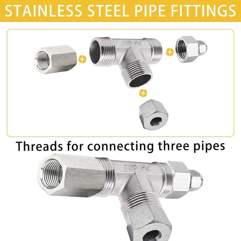 Tee Pipe Fittings 304 Stainless Steel Tee, 3/4" x 3/4" x 3/4" Male NPT Thread Adapter, 1 Pack