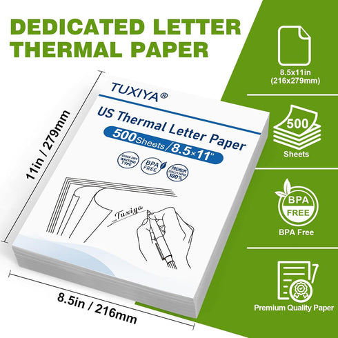 TUXIYA 500 8.5 11 Inch,BPA Sheets Thermal Printer Paper x free Advanced Thermal Printing, US Letter Size Thermal Paper