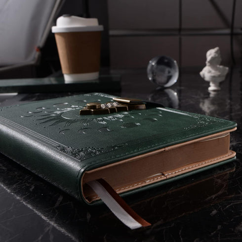 A5 240 (8.5 5.9inch) ZXHQ Lock Journal with Pen, Pages Diary with Lock, Brown Edge, Refillable, Leather Hardcover Dark