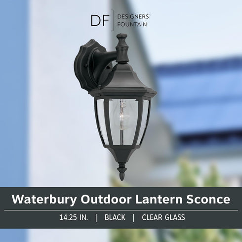 14.25 Inch 2461-BK Designers Fountain Waterbury Outdoor Light Fixture, Exterior Wall Lantern Sconce for Front Door
