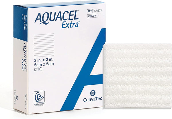 ConvaTec AQUACEL Extra Hydrofiber Absorbant Dressing, 2"x2", for Moderate to Highly Exuding Wounds, 10ct Box