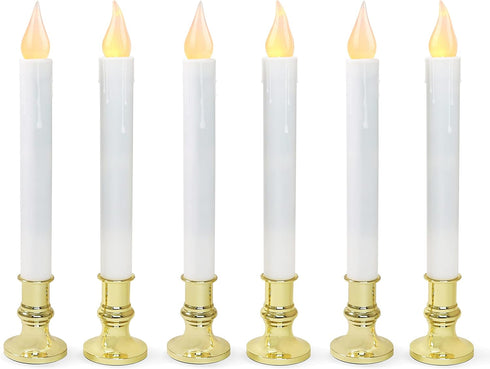 FURORA LIGHTING LED White Taper Candles with Gold Holders Pack of 6
