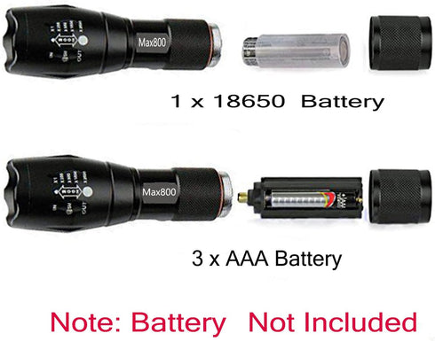 2 Pack 2000 5 LED Tactical Flashlight Water Resistant Military Grade Lumens Modes Zoom Function Ultra Bright Torch