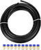 uxcell Pneumatic 8mm OD Polyurethane PU Air Hose Tubing Kit, 10 Meters Black with 10 Pcs Push to Connect Fittings