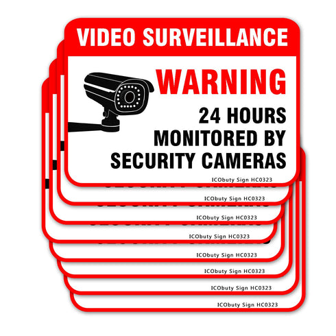 Video Surveillance 8 Pack Warning Sign Sticker Decal, Camera Alarm System, 2.5 x 3.5 inch, UV Protected