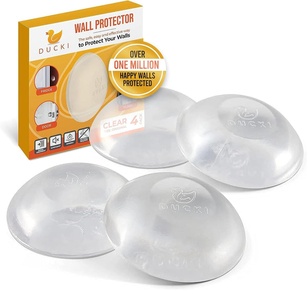 Ducki Door Stop Wall Protector, Self Adhesive Rubber Door Knob Wall Protectors, 4 Pack Clear Door Stops