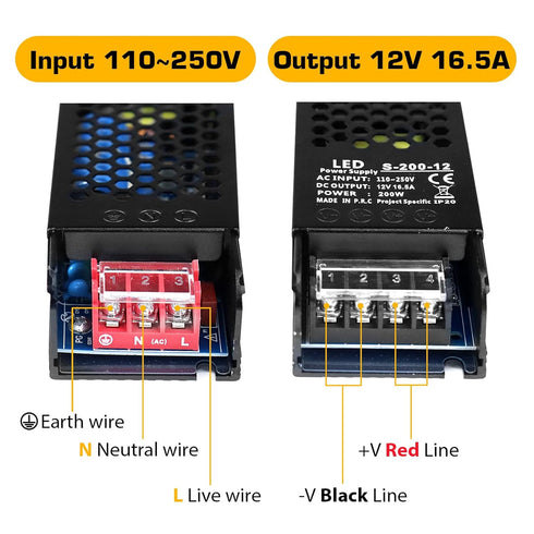 YASIZESOU 12V 200W 12 16.66A 110V 12V 100V-250V Ultra Thin Power Supply, Volt Switching Power Supply, AC to DC