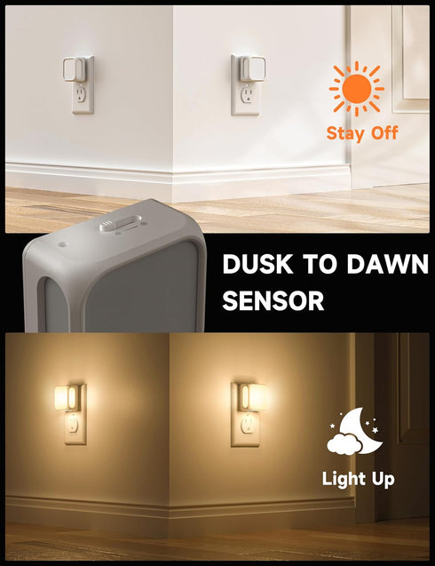 Night Lights Plug into Wall 2 Pack, Bright Night Light with Dusk to Dawn Sensor, Soft White 3000K, Brightness Adjustable, 1W Plug in Night Light for Adults, Kids, Bathroom, Bedroom, Hallway by UNILAMPRO