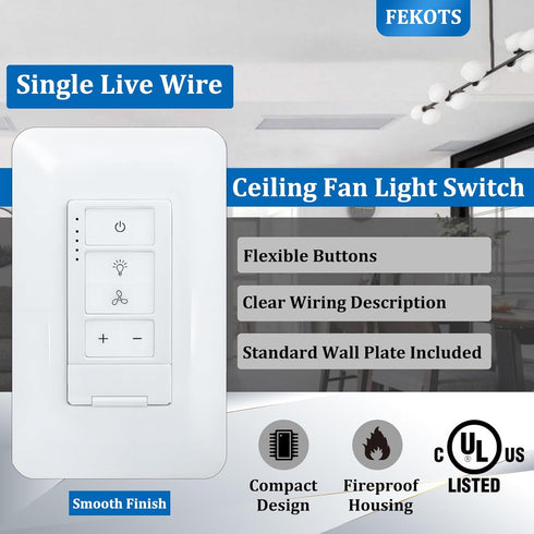 Dimmer 4-Speed Universal Ceiling Fan Control and Light Switch, Wall Control,Single Pole Fan & Light Switch Combo,Safety