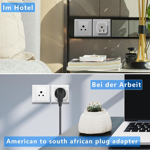 South Africa Travel Plug Adapter, 3 Prong Safe Grounded USA to Type M for Botswana, Nepal, Pakistan, Namibia, White