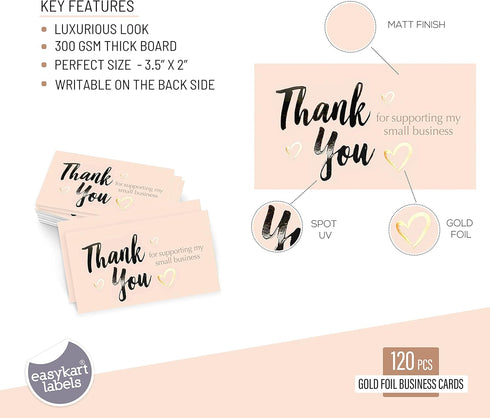 easykart labels 120 Thank You Cards for Supporting My Small Business, Gold Foil Business Card Size 3.5" x 2"