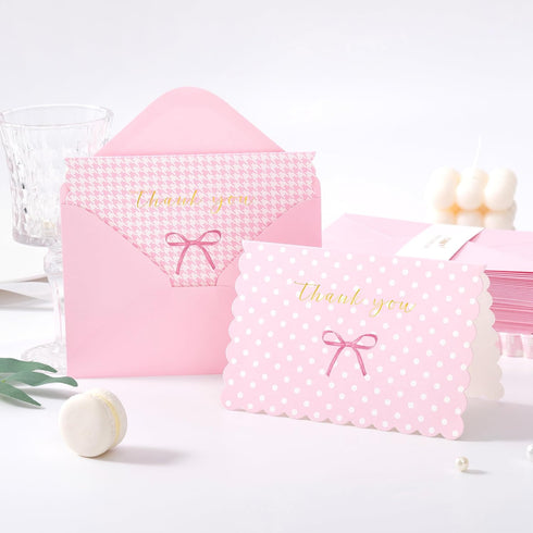 Envelopes,50 Pack Crisky Thank You Cards with Pink Thank You Cards Bulk Bow Style for Baby Shower, Birthday, Wedding