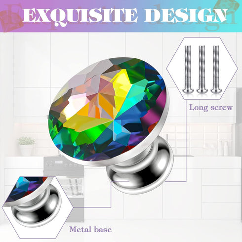 Youyole 10 Pcs Dresser Crystal Knobs, 30mm Glass Pull for Cabinets and Drawers, Fresh Style Knobs for Dresser Drawers