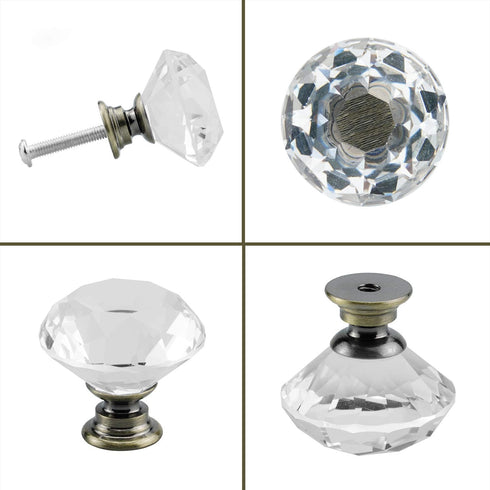 YourGift 12 Pack Diamond Shaped Crystal Glass Drawer Knobs, 30mm Cabinet Pull Handles (Bronze)