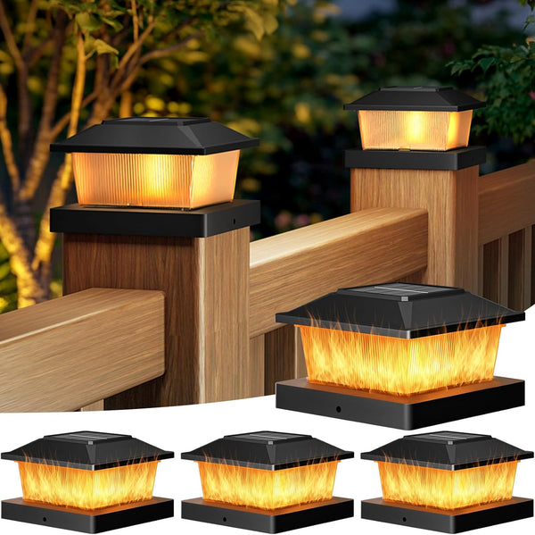 btfarm 4x4 Solar Flame Post Cap Lights Outdoor, 4 Pack Flickering Flame