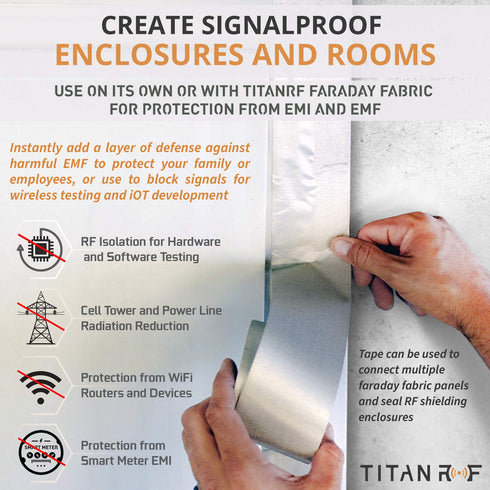 Mission Darkness TitanRF Faraday Tape, 6in W x 10ft L High-Shielding Conductive Adhesive Tape Roll