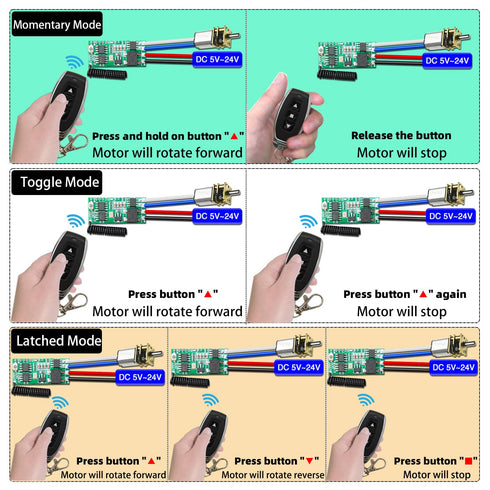 12V 5V~24V 1A DieseRC Mini Wireless DC Motor Remote Control Switch, Micro DC Receiver Controller, Radio Control Motor
