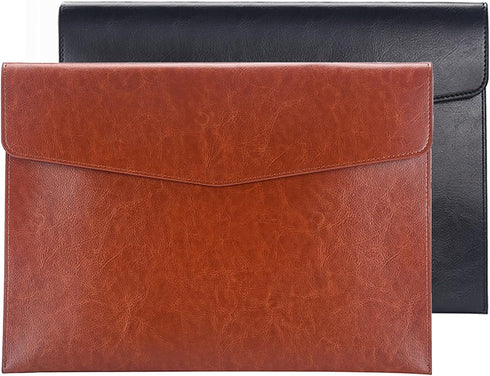 Enyuwlcm PU Leather A4 Document Holder Envelope Folder Case with Snap Closure for Receipt Contract, Black & Brown