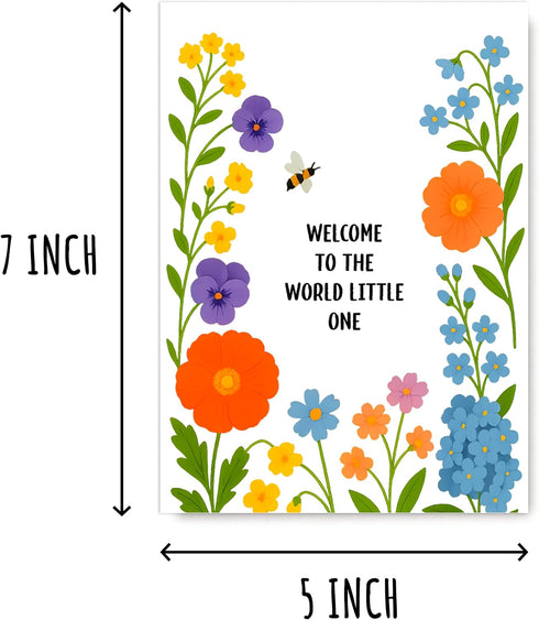 MWS9xDesigns Welcome To The World Little One Card - Cute Floral Birthday Card - Newborn Greeting - Announcement - Gift