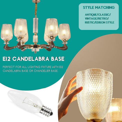 MEQIQTEK E12 60 Bulbs, Bulbs 2500K, 500 Dimmable B10 Bulbs (12 Pack) Watt Incandescent Candle Light Chandelier Light
