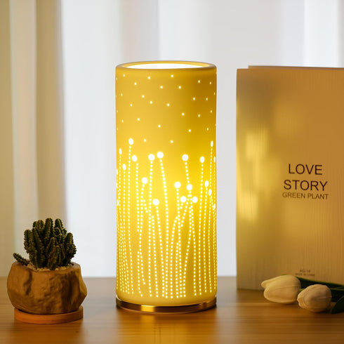 4.5 4.5 9.75 Inch Small Modern Ceramics Bedside Table Lamp, x x White Firework Style Nightstand Lamps, Side Table Lamps