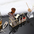 Hipiwe Glass Business Card Holder with Pen Pencil Cup, Gold Metal Name Card Display Organizer for Office Desk