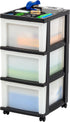 IRIS USA Plastic Drawer Storage Organizer Rolling Cart, 3-Drawers with Wheels for Classroom, Bathroom, Bedroom