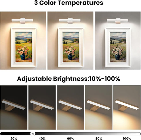 Giawosth 3 (2 Pack) Battery Operated Picture Lights for Wall, White Wireless Art Light for Paintings, Rechargeable