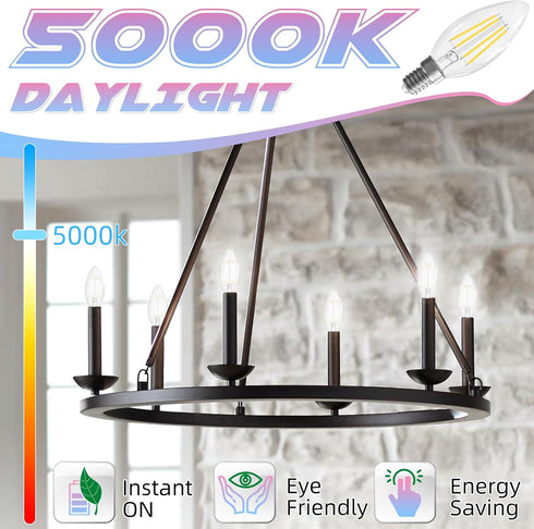E12 Bulb, 5000K 6W 60 E12 Bulb Non-Dimmable, Bulbs, B10 Bulbs, 90+CRI, 600LM, 12 Pack GvvooHome Candelabra Daylight