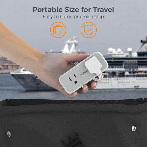 TESSAN Short Extension Cord 6 Inch, Slim Flat Thin Plug Power Strip with 4 AC Outlets and 3 USB Charging Ports