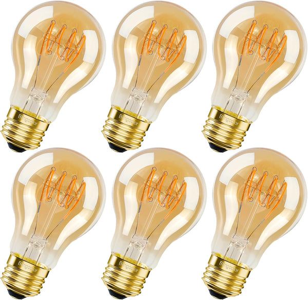 A19 E26 Vintage Edison Bulbs 6W LED Equivalent 60 Watt, 6 Pack