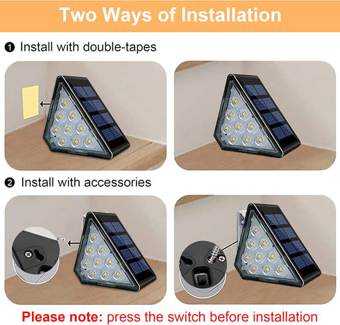 4 Pack Solar Step Lights, IP67 Outdoor Waterproof LED Triangle Lights for Garden Yard Patio, Porch, Front Door,