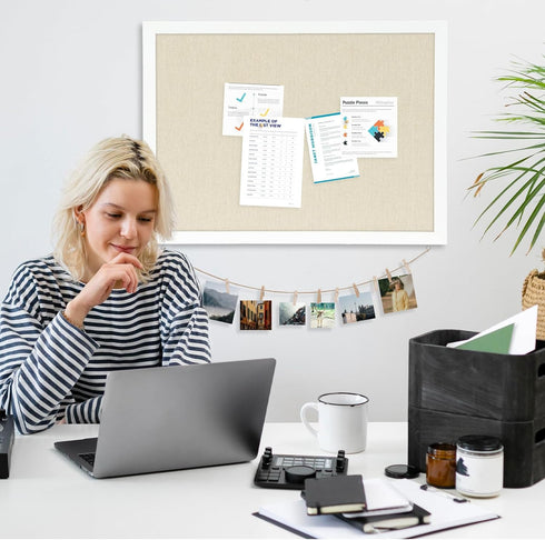 DOLLAR BOSS Cork Board Bulletin Board with Linen Double-Sided 30" x 20" for Office Home School Display