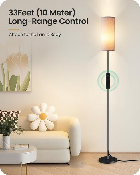 Dimmable 10W 900LM Bulb 3000K-6500K, H06LD05W1 Gray Floor Lamp for Living Room with Remote and Foot Switch, Corner
