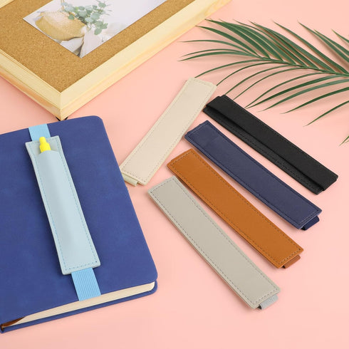 Simarro 6pcs Adjustable Elastic Band Pen Holder: Detachable PU Leather Sleeve Pouch for Notebooks & Planners