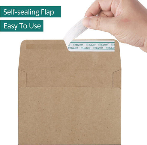 Eupako A9 Envelopes Self Seal - 100 Pack Brown Invitation Envelopes for Photos, Announcements, 5-3/4 x 8-3/4 Inches
