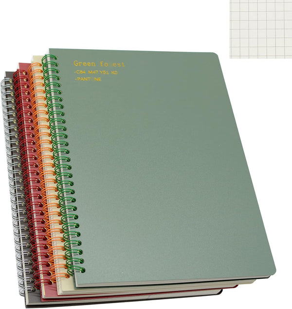 Yansanido Spiral Notebook, 4 Pcs B5 Thick Plastic Hardcover, Graph Paper, 80 Sheets - 160 Pages Journals for Study