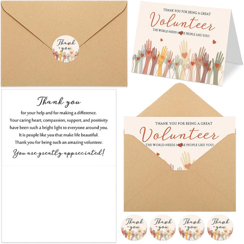 Sinload 50 Sets Volunteer Thank You Cards with Envelopes and Stickers Appreciation Gifts