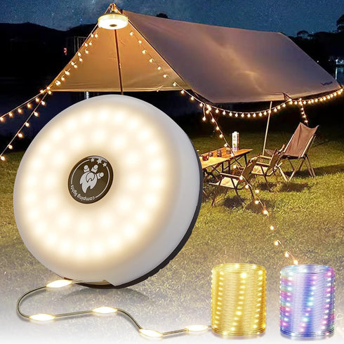 MDCMLKS Camping String Lights, 4 in 1 Portable Camping Light Rechargeable, 8 Lighting