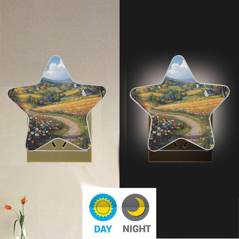 Countryside ALAZA Scene Blossom Star Shaped LED Night Light Dusk to Dawn Sensor Plug in Night Home Decor Desk Lamp
